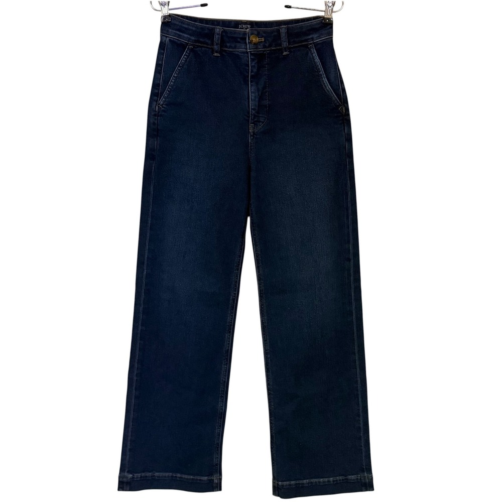 J.Crew Womens High Rise Soft Trouser Jeans Dark Wash Wide Leg College Work 25